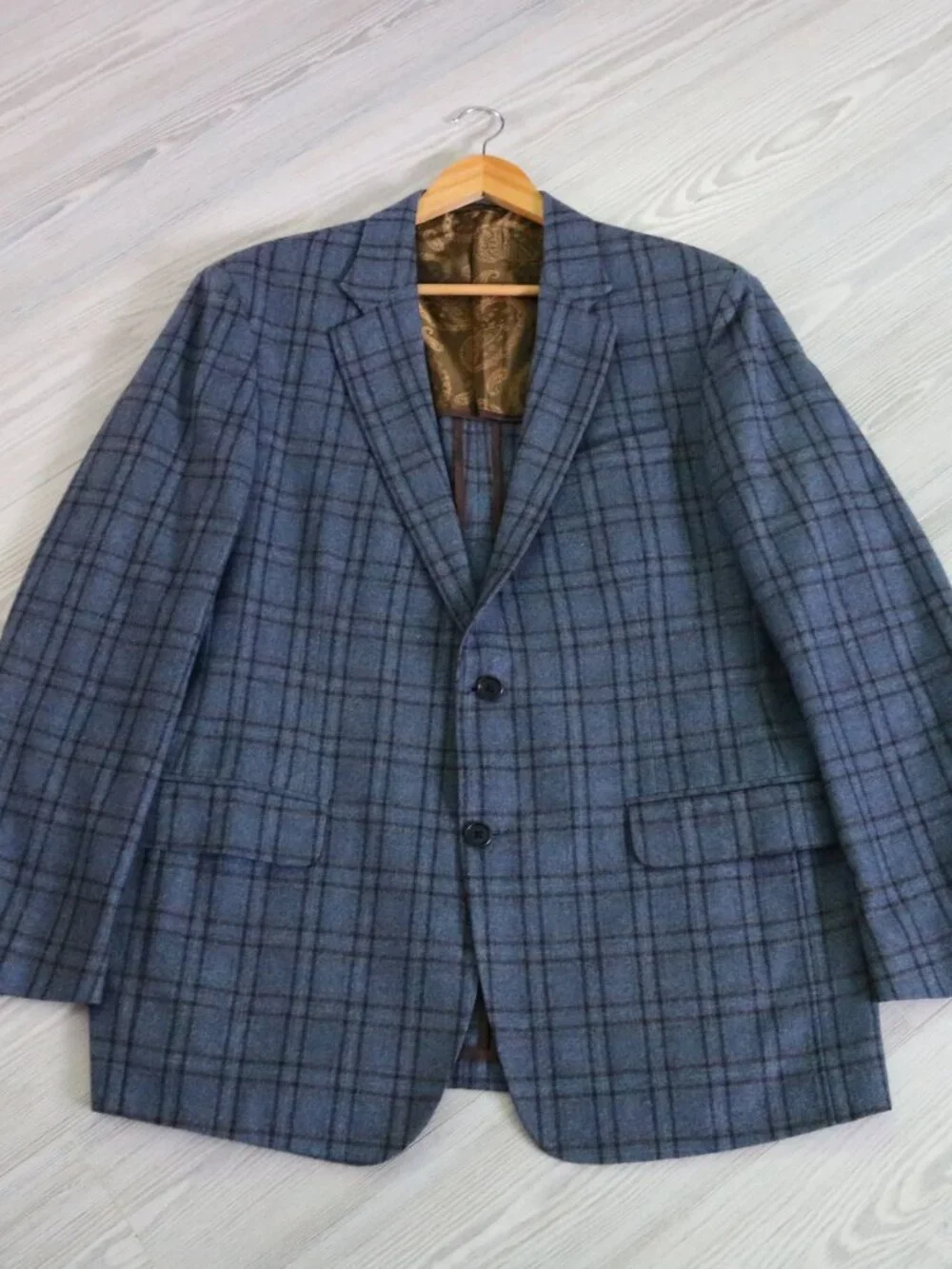Robert Talbott Azure Blazer Mens 44R Wool Cashmere Windowpane Old Money Coat